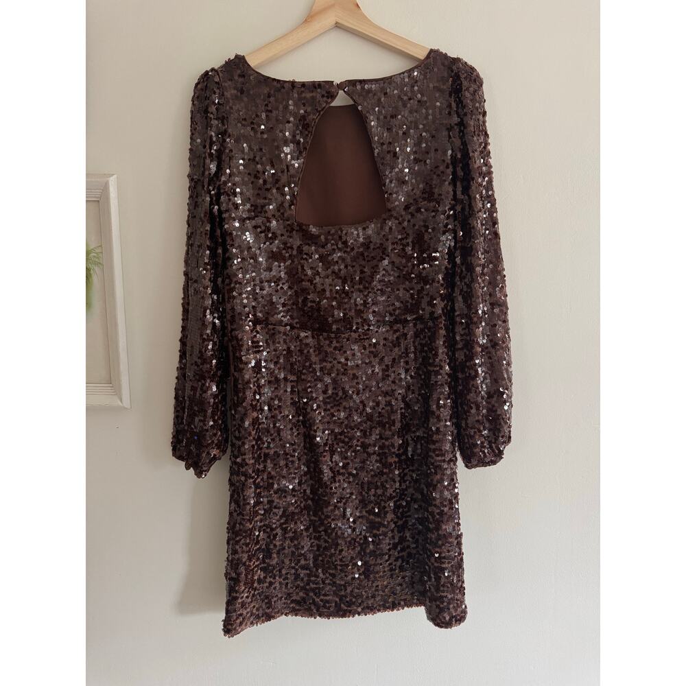 LOFT Sequin Brown Long Sleeve Mini Dress Size 6 - Picture 5 of 6